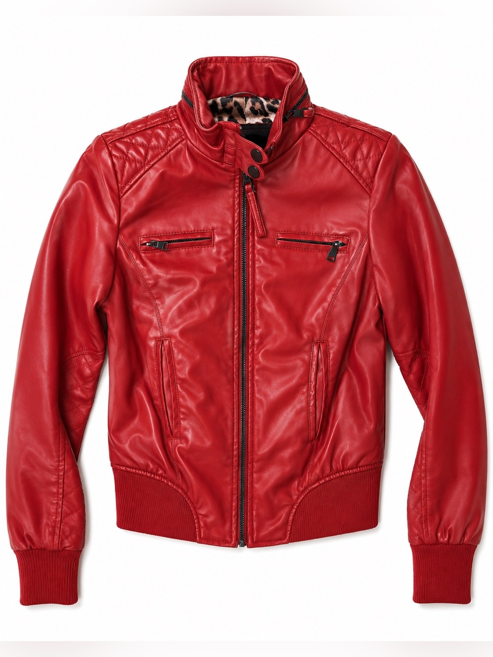 Ci Sono Red Faux Leather Cropped Bomber Moto Jacket SMALL